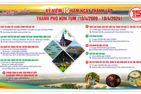 Tổ chức các hoạt động chào mừng kỷ niệm 15 năm Ngày thành lập thành phố Kon Tum (10/4/2009-10/4/2024)